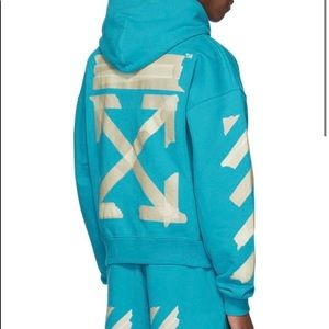 OFF-WHITE Tape Arrows Hoodie Petrol Blue/Beige